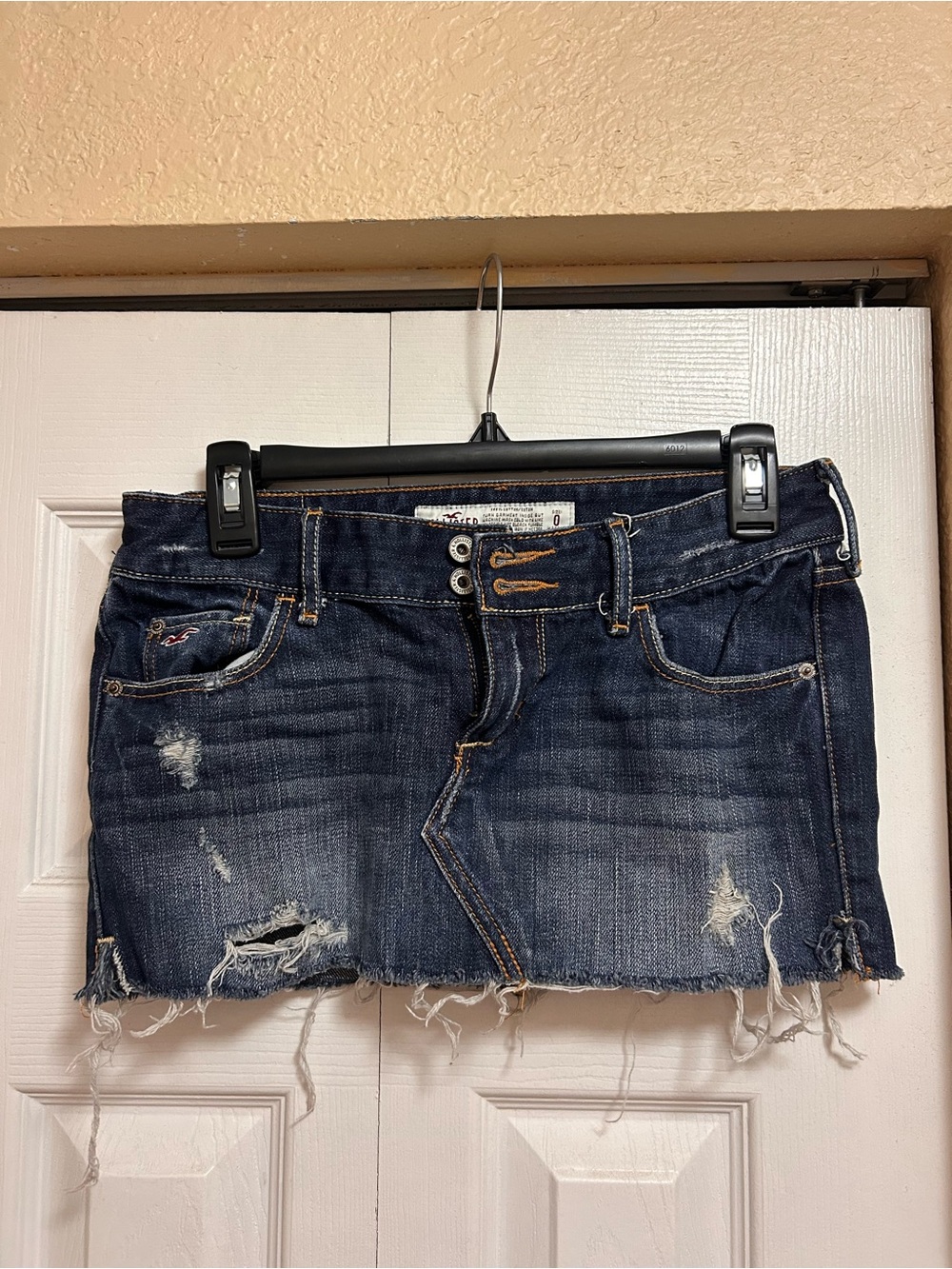 Hollister Dark Blue Distressed Denim Mini Skirt
